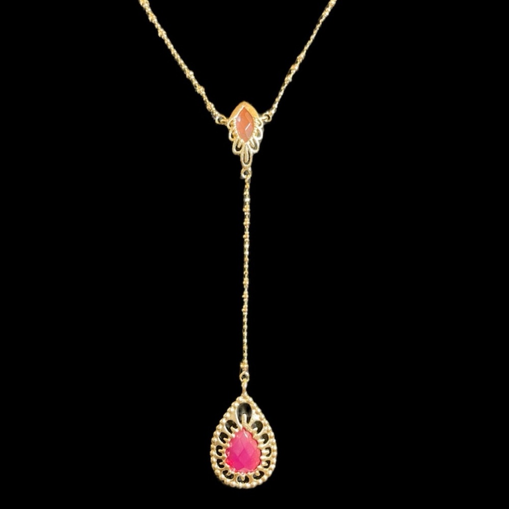 Vintage Kendra Scott Gold Fraser Y-Necklace with Pink Agates